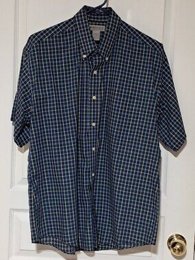 Men's Windridge Wrinkle Free Short Sleeve Blue Plaid Shirt, Size Large